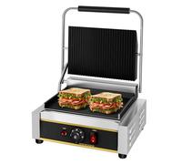 MOOTACO Electric Panini Press Grill, Commercial Sandwich Maker With a Grooved Plate,Non-Stick Contact Sandwich Press Grill,Professional Press Griddle for Steak,Hamburgers,50-300 ° C,2200W
