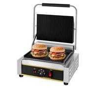 MOOTACO Electric Panini Press Grill, Commercial Sandwich Maker With a Grooved Plate,Non-Stick Contact Sandwich Press Grill,Professional Press Griddle for Steak,Hamburgers,50-300 ° C,2200W