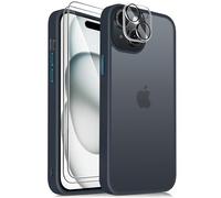 Mootobo 4 in 1 Designed for iPhone 15 Case Built-in 2 Screen Protector and Lens Protector, 10FT Military Grade Drop Protection Case with Anti-Fingerprint Matte Back 6.1 inch - Deep Blue