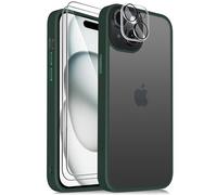 Mootobo 4 in 1 Designed for iPhone 15 Case Built-in 2 Screen Protector and Lens Protector, 10FT Military Grade Drop Protection Case with Anti-Fingerprint Matte Back 6.1 inch - Deep Green