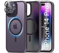 Mootobo 4 in 1 Magnetic Case for iPhone 14 Pro Compatible with MagSafe,Translucent Frosted Back Scratchproof Dropproof Case with 2 Pack Screen Screen Protector + Lens Protector 6.1 inch - Deep Purple