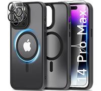 Mootobo 4 in 1 Magnetic Case for iPhone 14 Pro Max Compatible with MagSafe, Translucent Frosted Back Scratchproof Dropproof Case with 2 Pack Screen Protector + Lens Protector 6.7 inch - Black