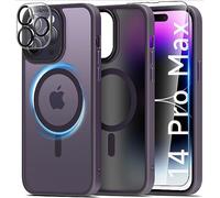Mootobo 4 in 1 Magnetic Case for iPhone 14 Pro Max Compatible with MagSafe, Translucent Frosted Back Scratchproof Dropproof Case with 2 Pack Screen Protector + Lens Protector 6.7 inch - Deep Purple