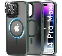 Mootobo 4 in 1 Magnetic Case for iPhone 14 Pro Max Compatible with MagSafe, Translucent Frosted Back Scratchproof Dropproof Case with 2 Pack Screen Protector + Lens Protector 6.7 inch - Deep Green