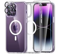 Mootobo 4 in 1 Magnetic for iPhone 14 Pro Max Case, Built in 2 Screen Protector + Lens Protector, Anti-Yellowing, Support Magsafe, Military Grade Protective Case for iPhone 14 Pro Max 6.7 Inch Clear