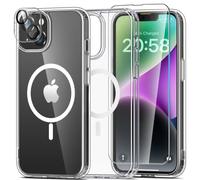 Mootobo 5 in 1 Magnetic for iPhone 14 Case/iPhone 13 case, Built-in 2 Screen Protector + 2 Camera Protector, Support MagSafe Accessories Military-Grade Protection Case - Clear
