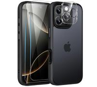 Mootobo Designed for iPhone 16 Pro Case, 4 in 1 Phone Case with 2*Screen Protector + 1*Lens Protector, 10FT Military Grade Drop Protection case with Anti-Fingerprint Matte Back 6.3 inch - Black