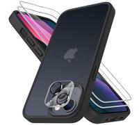 Mootobo for iPhone 13 Case, 4 in 1 [Mil-Grade Shockproof Defense] with 2 Screen Protector+1 Lens Protector,Translucent Matte Back Slim Shockproof Phone Cover for iPhone 13 6.1 inch - Black