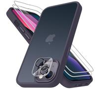 Mootobo for iPhone 13 Case, 4 in 1 [Mil-Grade Shockproof Defense] with 2 Screen Protector+1 Lens Protector,Translucent Matte Back Slim Shockproof Phone Cover for iPhone 13 6.1 inch - Deep Purple