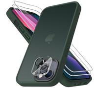 Mootobo for iPhone 13 Case, 4 in 1 [Mil-Grade Shockproof Defense] with 2 Screen Protector+1 Lens Protector,Translucent Matte Back Slim Shockproof Phone Cover for iPhone 13 6.1 inch - Deep Green