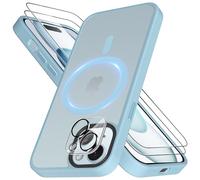 Mootobo for iPhone 15 Case 4 in 1 Strong Magnetic with 2 Screen Protector and Lens Protector Compatible with MagSafe, Anti-Scratch Matte Back Slim Shockproof Phone Case 6.1 Inch, Light Blue