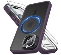 Mootobo for iPhone 15 Case 4 in 1 Strong Magnetic with 2 Screen Protector and Lens Protector Compatible with MagSafe Accessories, Anti-Scratch Matte Back Slim Shockproof Phone Case 6.1 Inch, Purple