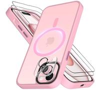 Mootobo for iPhone 15 Case 4 in 1 Strong Magnetic with 2 Screen Protector and Lens Protector Compatible with MagSafe Accessories, Anti-Scratch Matte Back Slim Shockproof Phone Case 6.1 Inch, Pink