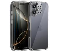 Mootobo for iPhone 16, 4 in 1 Military Grade Drop Protection Case With 2 Screen Protectors + 1 Lens Protector, Anti-Fingerprint Matte Back 6.1 inch - Clear