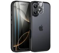 Mootobo for iPhone 16 Case, 4 in 1 Phone Case with 2 Screen Protectors + 1 Lens Protector, 10FT Military Grade Drop Protection Case with Anti-Fingerprint Matte Back 6.1 inch - Black