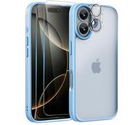 Mootobo for iPhone 16 Case, 4 in 1 Phone Case with 2 Screen Protectors + 1 Lens Protector, 10FT Military Grade Drop Protection Case with Anti-Fingerprint Matte Back 6.1 inch - Blue