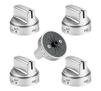 MOOTVGOO 5 Pack Upgraded WB03X24818 GE Stove Knobs Replacements, Stainless Steel Colored Range Burner Control Knob Compatible with GE Gas Stove Knobs PS11729081 AP5989029