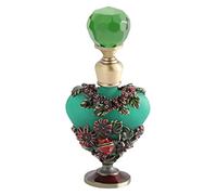 MOOTVGOO 5ML Vintage Heart-Shaped Glass Perfume Bottle Empty Refillable Mini Decorative Fragrance Container for Essential Oil Home Decor Lady Wedding Gift, Dark Green