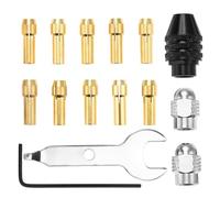 MOOTVGOO Drill Chuck Collet Set Replacement for Dremel, 10 PCS 4485 Brass Collets, 2 PCS All-Metal Nuts, 1PCS 4486 Keyless Chuck Come with Super-Thin Open End Wrench, L-Wrench