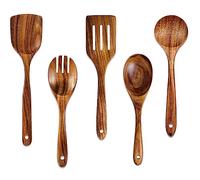 Mooues Wooden Spoons for Cooking, 5 Pcs Wooden Utensils for Cooking Natural Teak Wooden Kitchen Utensils Set