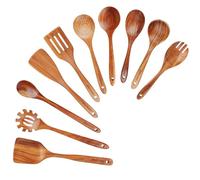 Mooues Wooden Spoons for Cooking, Wooden Utensils for Cooking Natural Teak Wooden Kitchen Utensils Set Comfort Grip (10 PCS SET)
