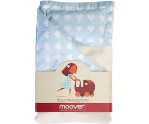 Moover Classic Doll's Pram Bedding Set, Pretend Play/Role Play, Includes Mattress, Sheet, Pillow and Blanket, 4-Piece Set, 18 Months+, Light Blue Hearts