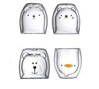 MOOVGTP Cute Double Walled Glass Coffee Cups with Bear Duck Cat Design 1 Set of 4