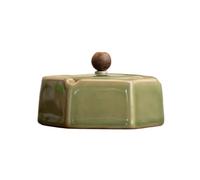 MOOWI Ashtrays Ashtray with Lid Polygonal Ceramic for Living Room Room Office Desktop Coffee Table Ornaments Cigarette Ashtray(Green)