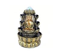 MOOWI Tabletop Fountain Zen Water Sound Desktop Waterfall Fountain Lucky Feng Shui Ball Fountains Gold Buddha Statue Lotus Peaceful Home Decoration Meditation Indoor Waterfall