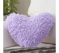 MOOWOO Purple Heart Pillow, Fluffy Heart Throw Pillow with Pillow Cover and Insert, Soft Faux Fur, Decorative Design for Mothers Day,Valentine's Day (Purple Heart Shape-15.7X15.7Inches)