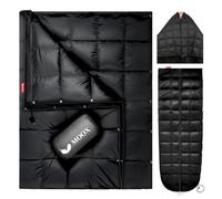 MOOX Down Blanket Camping - Packable Down Camping Quilt Backpacking Lightweight Waterproof Outdoor Hiking Stadium Warm Puffy Sleeping Bag 55"x79" Water Resistant Camp Travel Blanket, Black