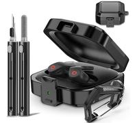 Mooyavia for Beats Fit Pro Case Cover 1st Gen 2021, with Safety Lock Carbon Fiber Shock-Absorbing Beat Fit Pro 1st Gen Protector with Accessories Keychain/Zipper Storage Bag/Cleaner Kit - Black