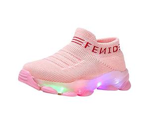 Mooyii Baby Girls Boys Trainers Led Luminous Flashing Socks Shoes Sports Running Shoes Solid Color Mesh Sneakers Lightweight Children Baby Outdoor Trekking Slip On Casual Shoes