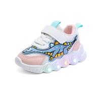 Mooyii Kids Dinosaur Cartoon Flashing Shoes, Toddler Led Sneakers, Pink, Size 5 UK (Unisex, Sports, Casual, Birthday)