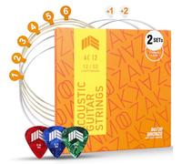 MOOZAK Acoustic Guitar Strings 80/20 Bronze 2 Packs for 6 String Guitars 12-53 Light with 2 Free Strings & 3 Picks. Durable and Premium for Bright Sound Experience