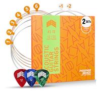MOOZAK Acoustic Guitar Strings Phosphor Bronze, 2 Packs,Light Gauge 12-53, Warm & Rich Tone, Durable Steel Strings, Extra 1st & 2nd String, 3 Picks - Ideal for All Players & Gifts