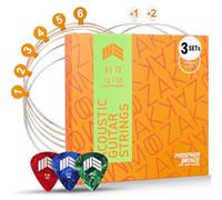 MOOZAK Acoustic Guitar Strings Phosphor Bronze, 3 Packs, Light Gauge 12-53, Warm & Rich Tone, Durable Steel Strings, Extra 1st & 2nd String, 3 Picks - Ideal for All Players & Gifts