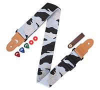 MOOZAK Guitar Strap for Acoustic, Electric Guitars and Bass Guitars with 2 Strap Locks, 3 Guitar Picks and 1 Guitar Headstock Tie Included (Sky Blue Silver)