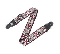 MOOZAK Vintage Embroidered Guitar Strap - Adjustable Leather Guitar Strap for Electric Guitar, Bass Guitar, Acoustic Guitar - Ideal Guitar Gift for Musicians（Red）