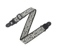 MOOZAK Vintage Embroidered Guitar Strap - Adjustable Leather Guitar Strap for Electric Guitar, Bass Guitar, Acoustic Guitar - Ideal Guitar Gift for Musicians（Green）
