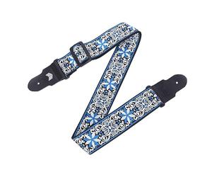 MOOZAK Vintage Embroidered Guitar Strap - Adjustable Leather Guitar Strap for Electric Guitar, Bass Guitar, Acoustic Guitar - Ideal Guitar Gift for Musicians