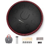 MOOZICA Steel Handpan Tongue Drum, 14 Inches 17 Notes in D Minor with Octave Overtone Design, Handpan Drum Percussion Instrument With Carry Bag (D Kurd, Black)