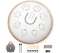 MOOZICA Steel Handpan Tongue Drum, 14" Portable Amara Scale Tongue Drum With Octave Overtone Design, Handpan for beginner and professional (Amara,White)