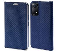 Moozy Wallet Case for Xiaomi Redmi Note 11 Pro 5G and 4G, Dark Blue Carbon - Flip Case with Metallic Border Design Magnetic Closure Flip Cover with Card Holder and Kickstand Function
