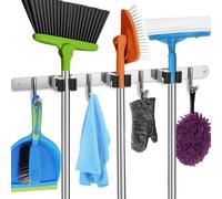 Mop and Broom Holder Wall Mount Heavy Duty - Metal Broom and Mop Holder Wall Mounted Storage - Broom Organizer for Kitchen Closet Garage Garden Tool - 3 Broom Hanger Positions with 4 Broom Rack Hooks