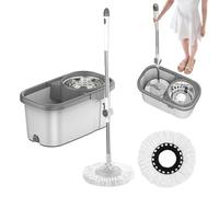 Mop And Bucket Set - Stainless Steel Spinner Wringer | Lightweight Design With Adjustable Handle, Household Cleaning Kit And Replacement Mop Heads Kitchen Bathroom Living Room Floor Care