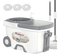 Mop and Bucket with Wringer Set,Spin Mop and Bucket System, Mops for Floor Cleaning,Household Supplies Tools with 3 Replacement Refills,61" Extended Handle for Household Hardwood Floor - White
