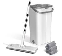 Mop and Buckets Sets, MASTERTOP Floor Mop and Bucket, Squeeze Mops with 137cm Stainless Steel Handle, Flat Mops Buckets for Laminate Tile Hardwood Wall Cleaning, Send 5pcs Wet & Dry Pads - Grey