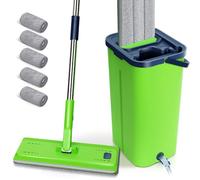 Mop and Buckets Sets, Masthome Mop and Bucket with 138cm Stainless Steel Handle,Hands Free Squeeze Mops with 360 Rotating Head for Laminate, Tile, Hardwood Floors,5PCS Mops Pads