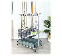 Mop Broom Holder,Movable Holder,Commercial Rack, Cleaning Tool Cart,Housekeeping Supplies Organizer, Garden Storage,Mop Drain Rack can put wet mops,with Gray Tray,Garden